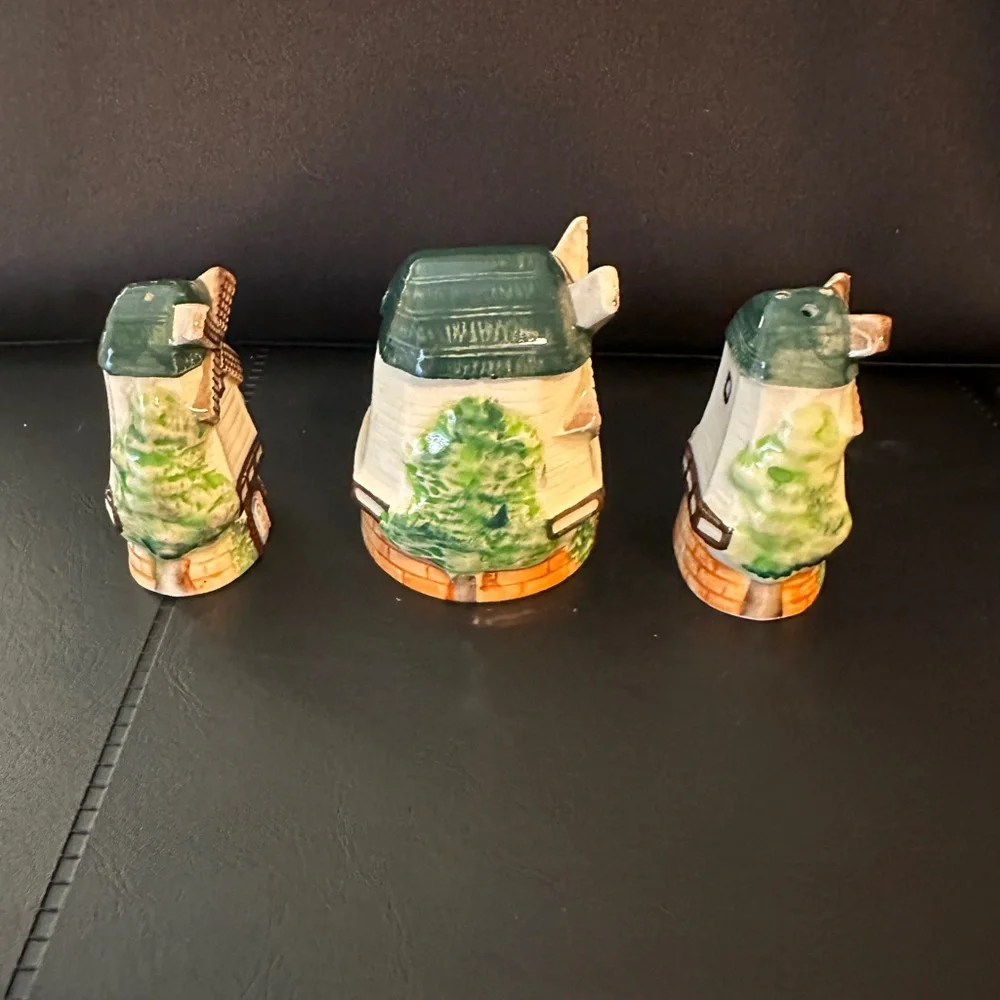 Vintage Windmill Salt & Pepper Shaker and Toothpick holder Ceramic 1950s Japan‎